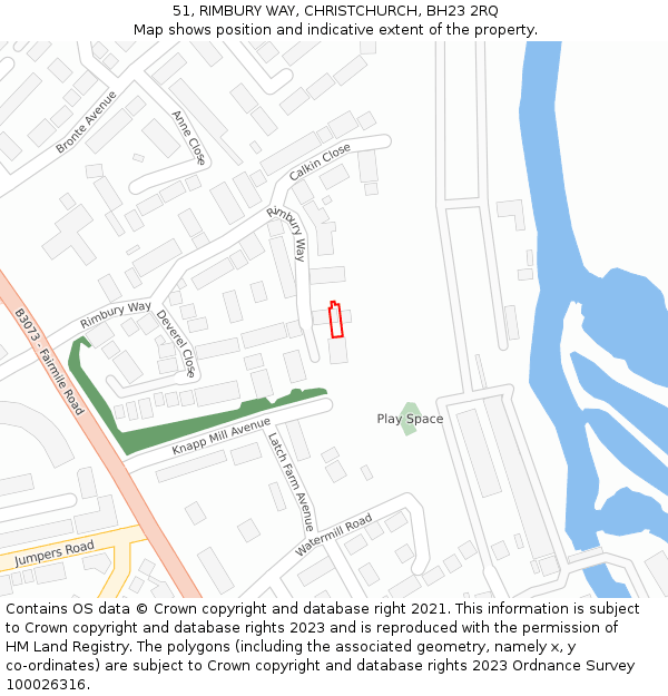 51, RIMBURY WAY, CHRISTCHURCH, BH23 2RQ: Location map and indicative extent of plot
