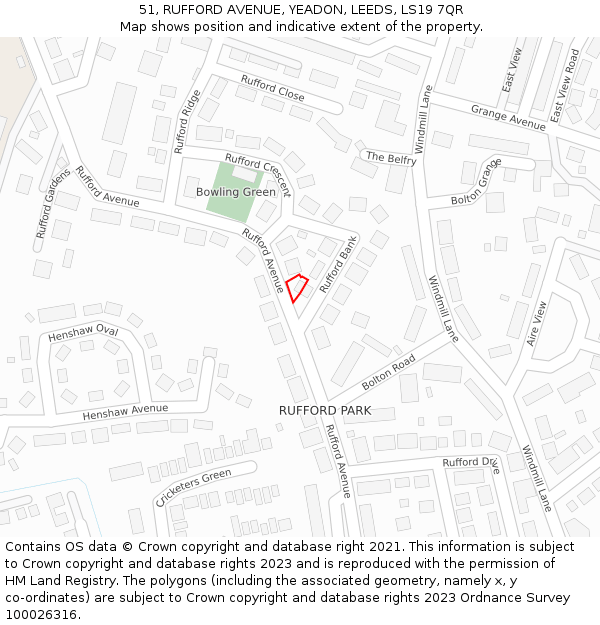 51, RUFFORD AVENUE, YEADON, LEEDS, LS19 7QR: Location map and indicative extent of plot