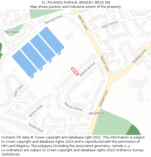 51, RYLANDS AVENUE, BINGLEY, BD16 3NJ: Location map and indicative extent of plot