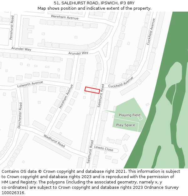 51, SALEHURST ROAD, IPSWICH, IP3 8RY: Location map and indicative extent of plot