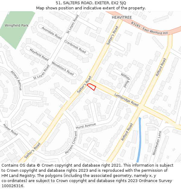 51, SALTERS ROAD, EXETER, EX2 5JQ: Location map and indicative extent of plot