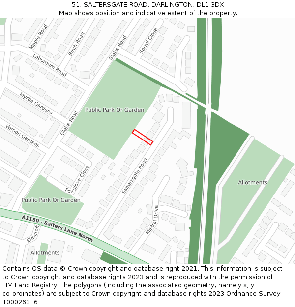 51, SALTERSGATE ROAD, DARLINGTON, DL1 3DX: Location map and indicative extent of plot