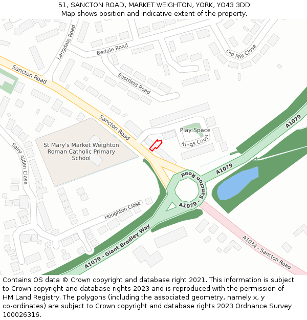 51, SANCTON ROAD, MARKET WEIGHTON, YORK, YO43 3DD: Location map and indicative extent of plot