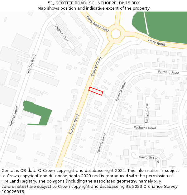 51, SCOTTER ROAD, SCUNTHORPE, DN15 8DX: Location map and indicative extent of plot