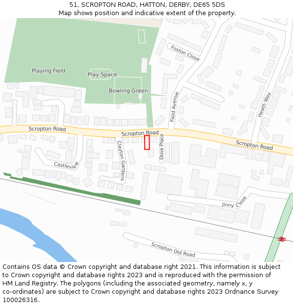 51, SCROPTON ROAD, HATTON, DERBY, DE65 5DS: Location map and indicative extent of plot