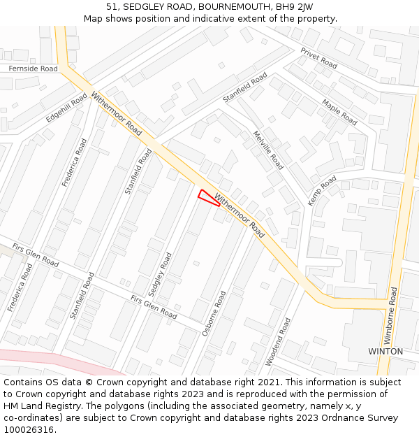 51, SEDGLEY ROAD, BOURNEMOUTH, BH9 2JW: Location map and indicative extent of plot