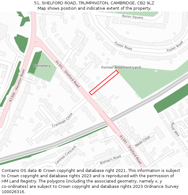 51, SHELFORD ROAD, TRUMPINGTON, CAMBRIDGE, CB2 9LZ: Location map and indicative extent of plot