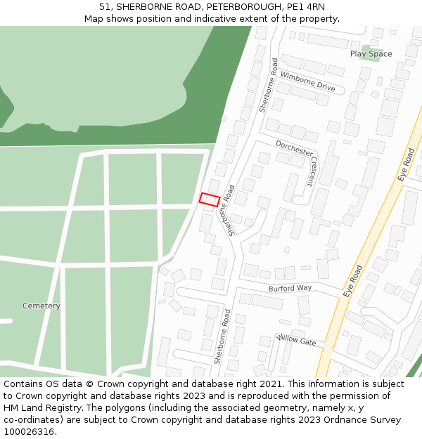 51, SHERBORNE ROAD, PETERBOROUGH, PE1 4RN: Location map and indicative extent of plot