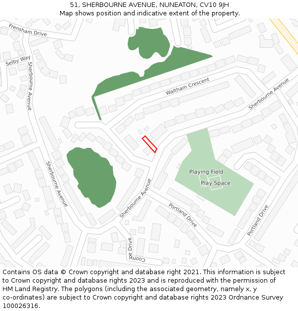 51, SHERBOURNE AVENUE, NUNEATON, CV10 9JH: Location map and indicative extent of plot