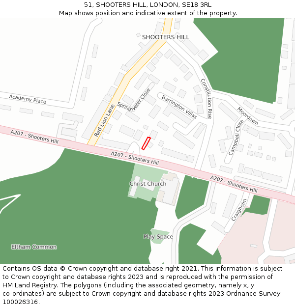 51, SHOOTERS HILL, LONDON, SE18 3RL: Location map and indicative extent of plot