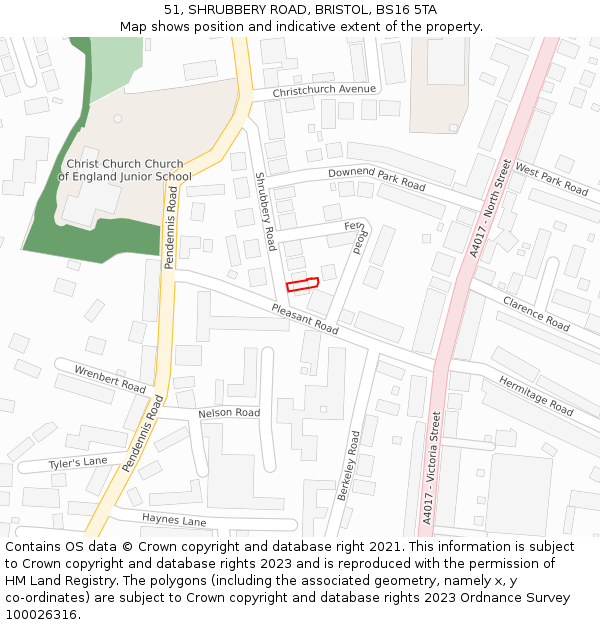 51, SHRUBBERY ROAD, BRISTOL, BS16 5TA: Location map and indicative extent of plot