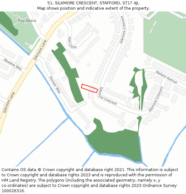 51, SILKMORE CRESCENT, STAFFORD, ST17 4JL: Location map and indicative extent of plot