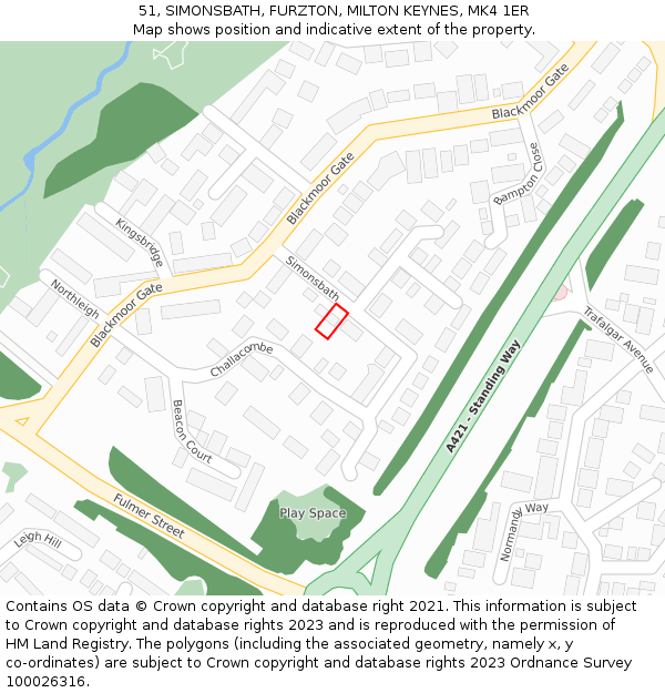 51, SIMONSBATH, FURZTON, MILTON KEYNES, MK4 1ER: Location map and indicative extent of plot