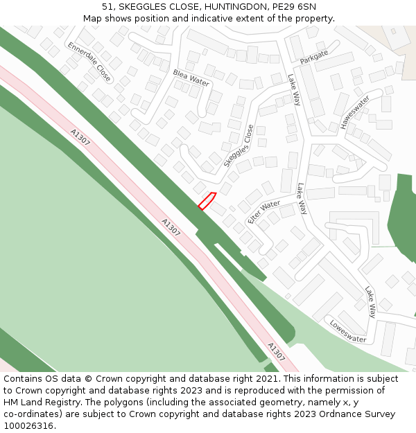 51, SKEGGLES CLOSE, HUNTINGDON, PE29 6SN: Location map and indicative extent of plot