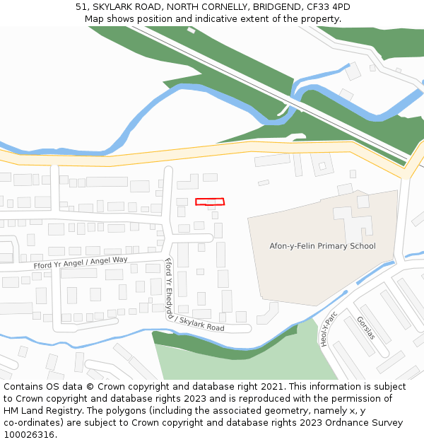 51, SKYLARK ROAD, NORTH CORNELLY, BRIDGEND, CF33 4PD: Location map and indicative extent of plot