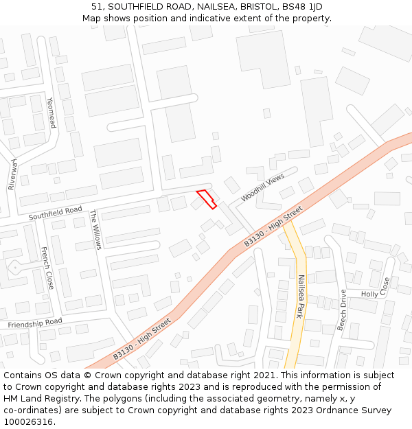 51, SOUTHFIELD ROAD, NAILSEA, BRISTOL, BS48 1JD: Location map and indicative extent of plot