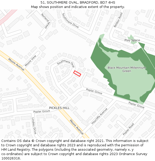 51, SOUTHMERE OVAL, BRADFORD, BD7 4HS: Location map and indicative extent of plot