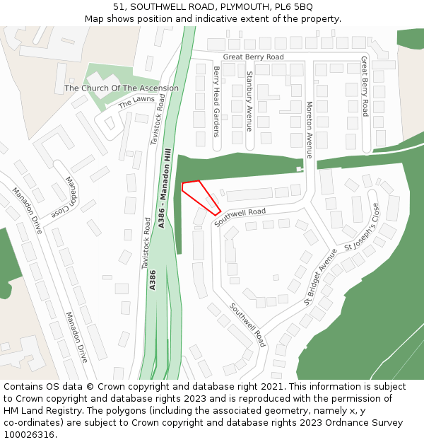 51, SOUTHWELL ROAD, PLYMOUTH, PL6 5BQ: Location map and indicative extent of plot