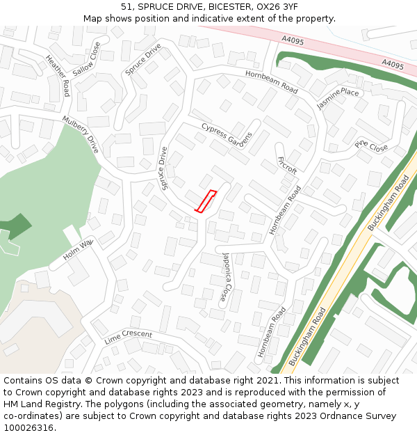 51, SPRUCE DRIVE, BICESTER, OX26 3YF: Location map and indicative extent of plot