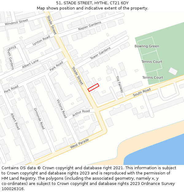 51, STADE STREET, HYTHE, CT21 6DY: Location map and indicative extent of plot