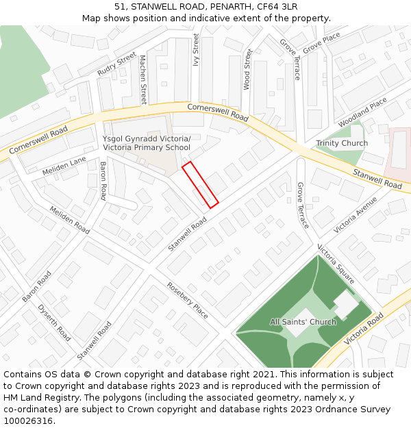 51, STANWELL ROAD, PENARTH, CF64 3LR: Location map and indicative extent of plot