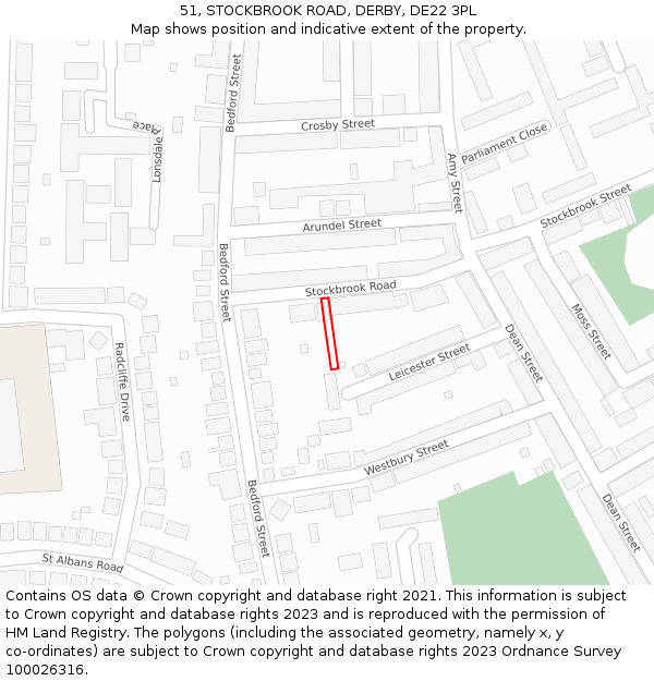 51, STOCKBROOK ROAD, DERBY, DE22 3PL: Location map and indicative extent of plot
