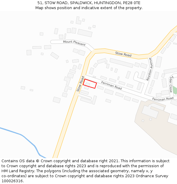 51, STOW ROAD, SPALDWICK, HUNTINGDON, PE28 0TE: Location map and indicative extent of plot