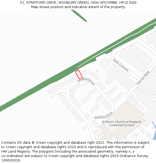 51, STRATFORD DRIVE, WOOBURN GREEN, HIGH WYCOMBE, HP10 0QQ: Location map and indicative extent of plot