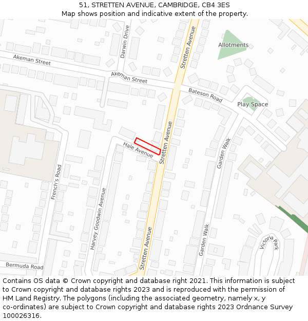 51, STRETTEN AVENUE, CAMBRIDGE, CB4 3ES: Location map and indicative extent of plot
