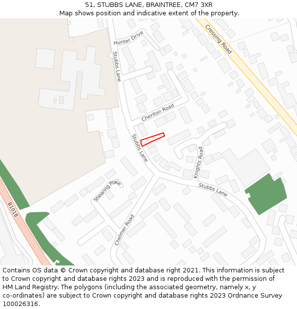 51, STUBBS LANE, BRAINTREE, CM7 3XR: Location map and indicative extent of plot