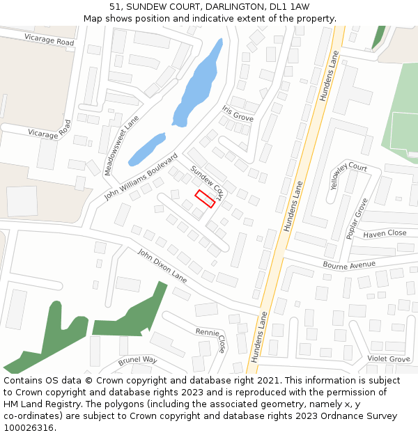 51, SUNDEW COURT, DARLINGTON, DL1 1AW: Location map and indicative extent of plot