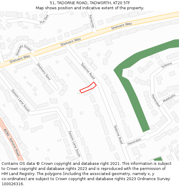 51, TADORNE ROAD, TADWORTH, KT20 5TF: Location map and indicative extent of plot