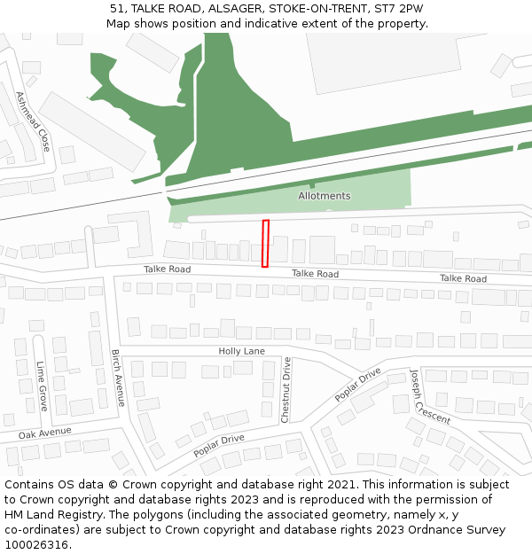 51, TALKE ROAD, ALSAGER, STOKE-ON-TRENT, ST7 2PW: Location map and indicative extent of plot