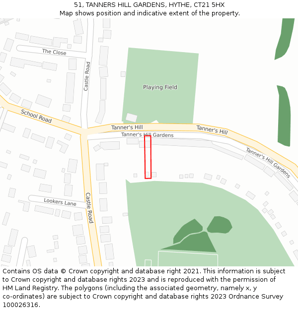 51, TANNERS HILL GARDENS, HYTHE, CT21 5HX: Location map and indicative extent of plot