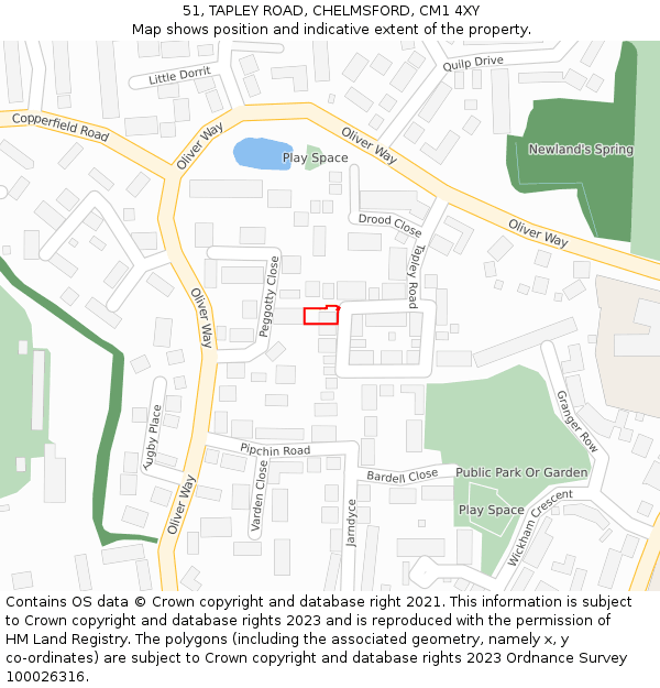 51, TAPLEY ROAD, CHELMSFORD, CM1 4XY: Location map and indicative extent of plot