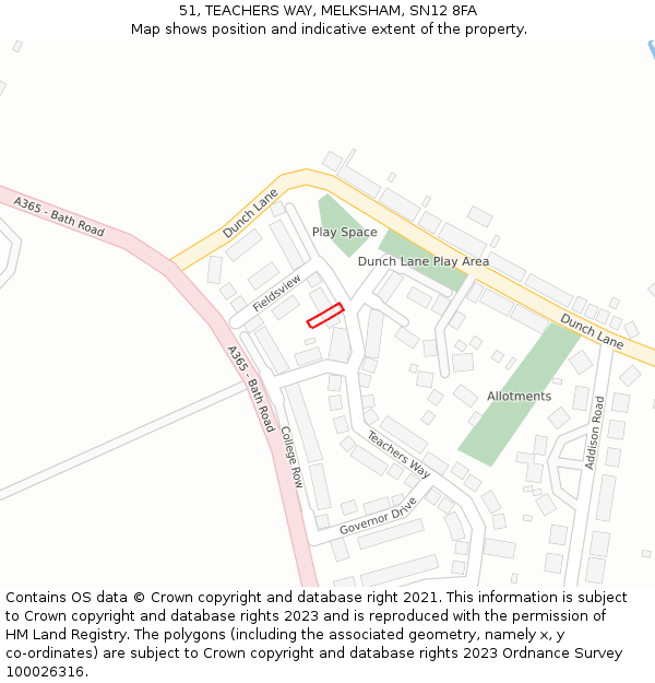 51, TEACHERS WAY, MELKSHAM, SN12 8FA: Location map and indicative extent of plot
