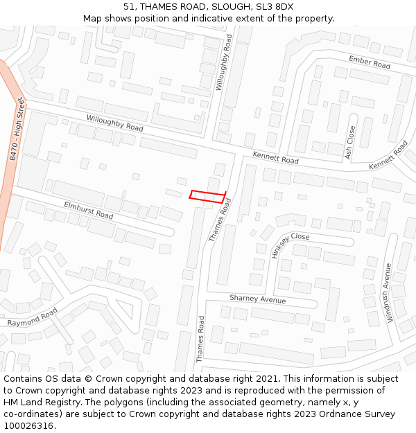 51, THAMES ROAD, SLOUGH, SL3 8DX: Location map and indicative extent of plot