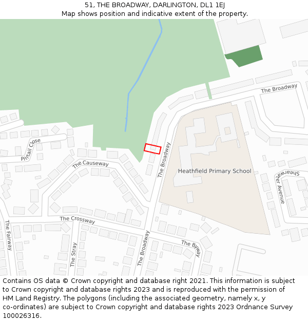 51, THE BROADWAY, DARLINGTON, DL1 1EJ: Location map and indicative extent of plot