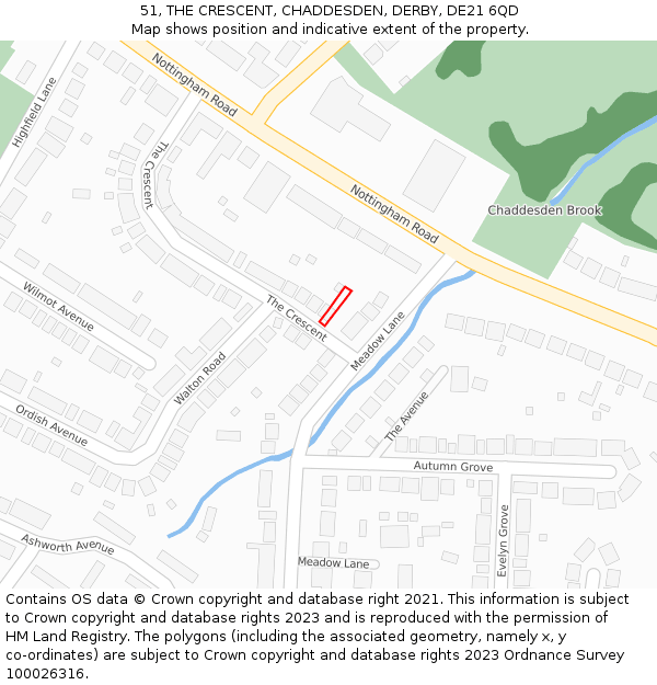 51, THE CRESCENT, CHADDESDEN, DERBY, DE21 6QD: Location map and indicative extent of plot