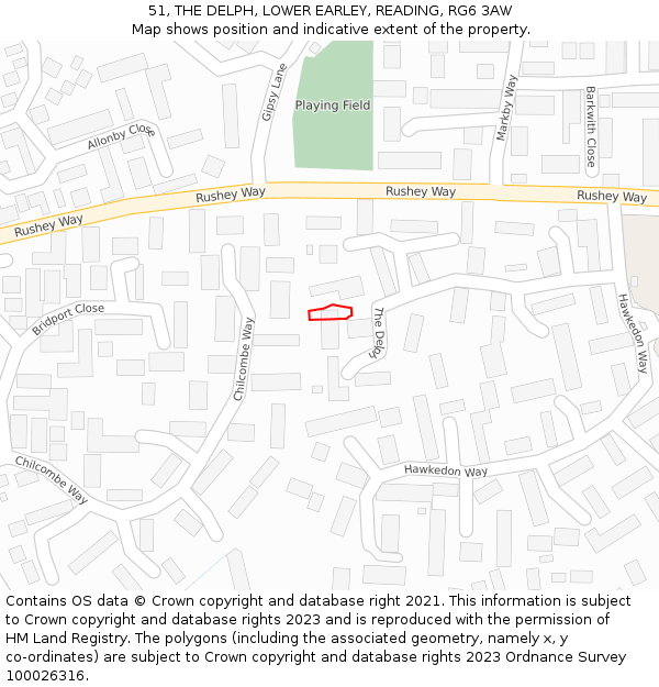 51, THE DELPH, LOWER EARLEY, READING, RG6 3AW: Location map and indicative extent of plot