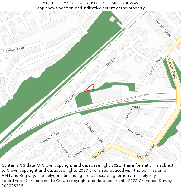 51, THE ELMS, COLWICK, NOTTINGHAM, NG4 2GW: Location map and indicative extent of plot