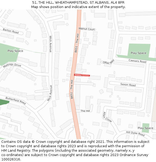 51, THE HILL, WHEATHAMPSTEAD, ST ALBANS, AL4 8PR: Location map and indicative extent of plot