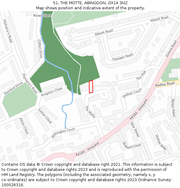51, THE MOTTE, ABINGDON, OX14 3NZ: Location map and indicative extent of plot