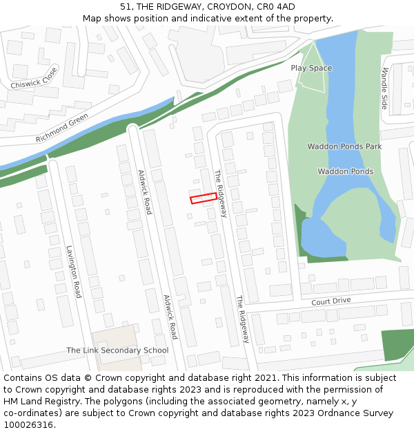 51, THE RIDGEWAY, CROYDON, CR0 4AD: Location map and indicative extent of plot
