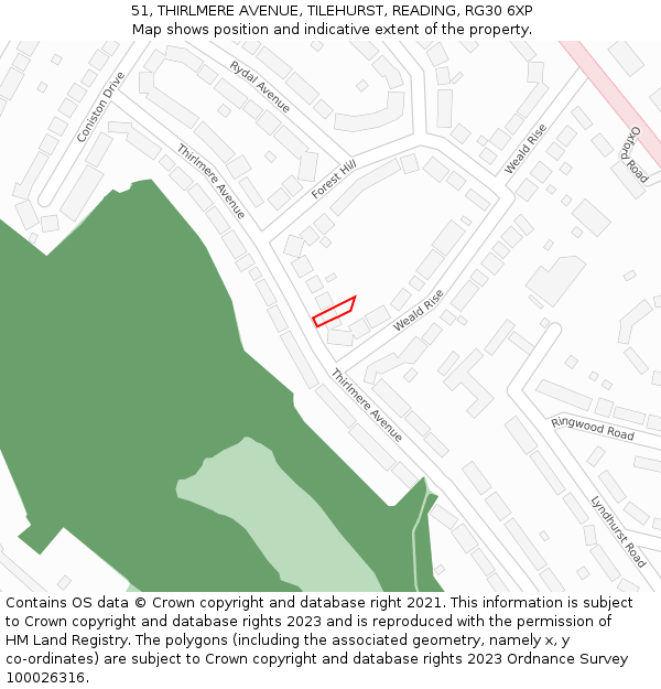 51, THIRLMERE AVENUE, TILEHURST, READING, RG30 6XP: Location map and indicative extent of plot