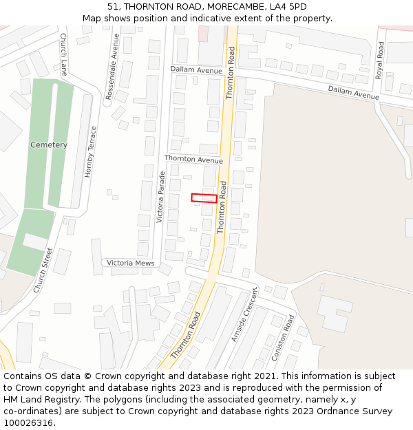 51, THORNTON ROAD, MORECAMBE, LA4 5PD: Location map and indicative extent of plot