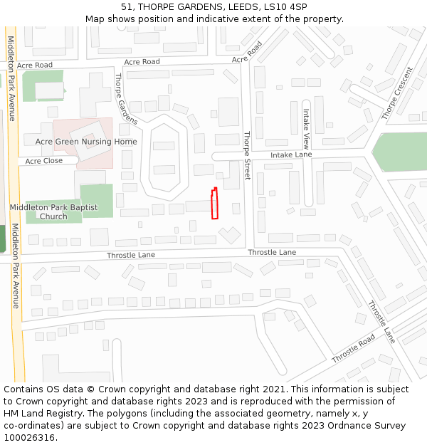 51, THORPE GARDENS, LEEDS, LS10 4SP: Location map and indicative extent of plot