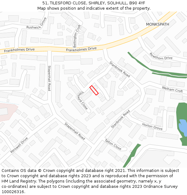 51, TILESFORD CLOSE, SHIRLEY, SOLIHULL, B90 4YF: Location map and indicative extent of plot