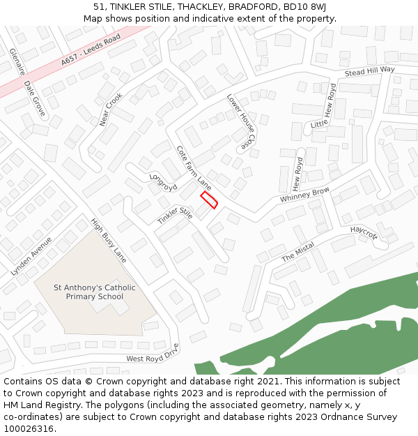 51, TINKLER STILE, THACKLEY, BRADFORD, BD10 8WJ: Location map and indicative extent of plot