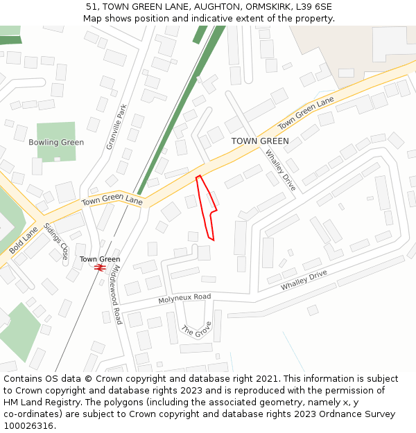 51, TOWN GREEN LANE, AUGHTON, ORMSKIRK, L39 6SE: Location map and indicative extent of plot